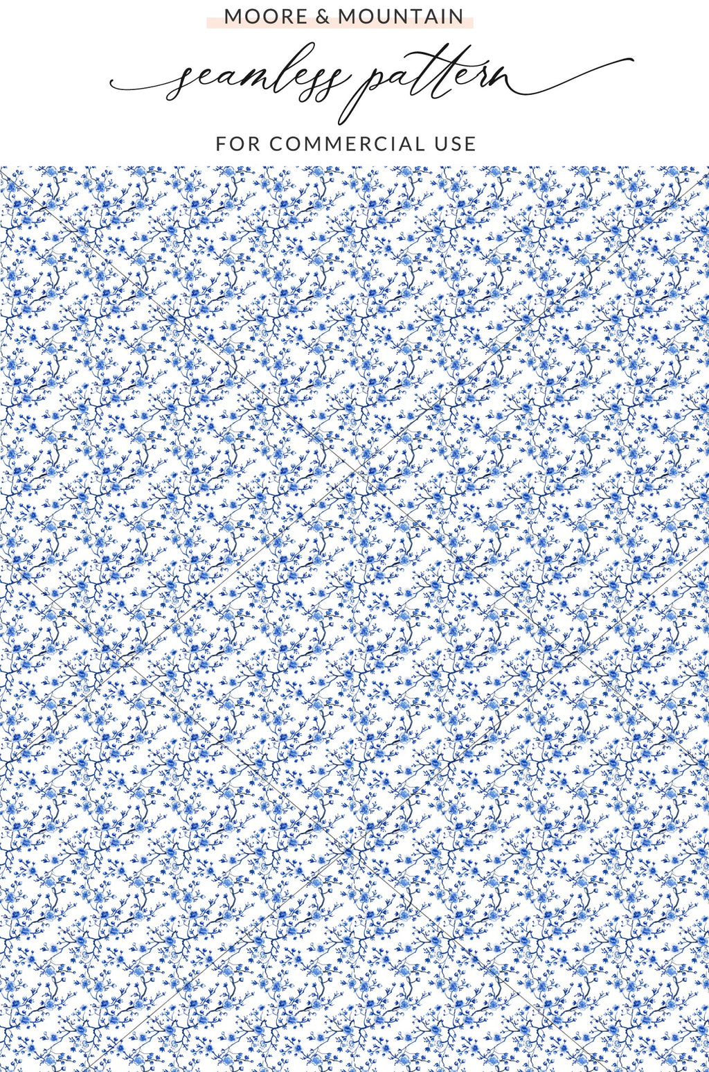 Blue Floral Seamless Pattern for Commercial Use Design