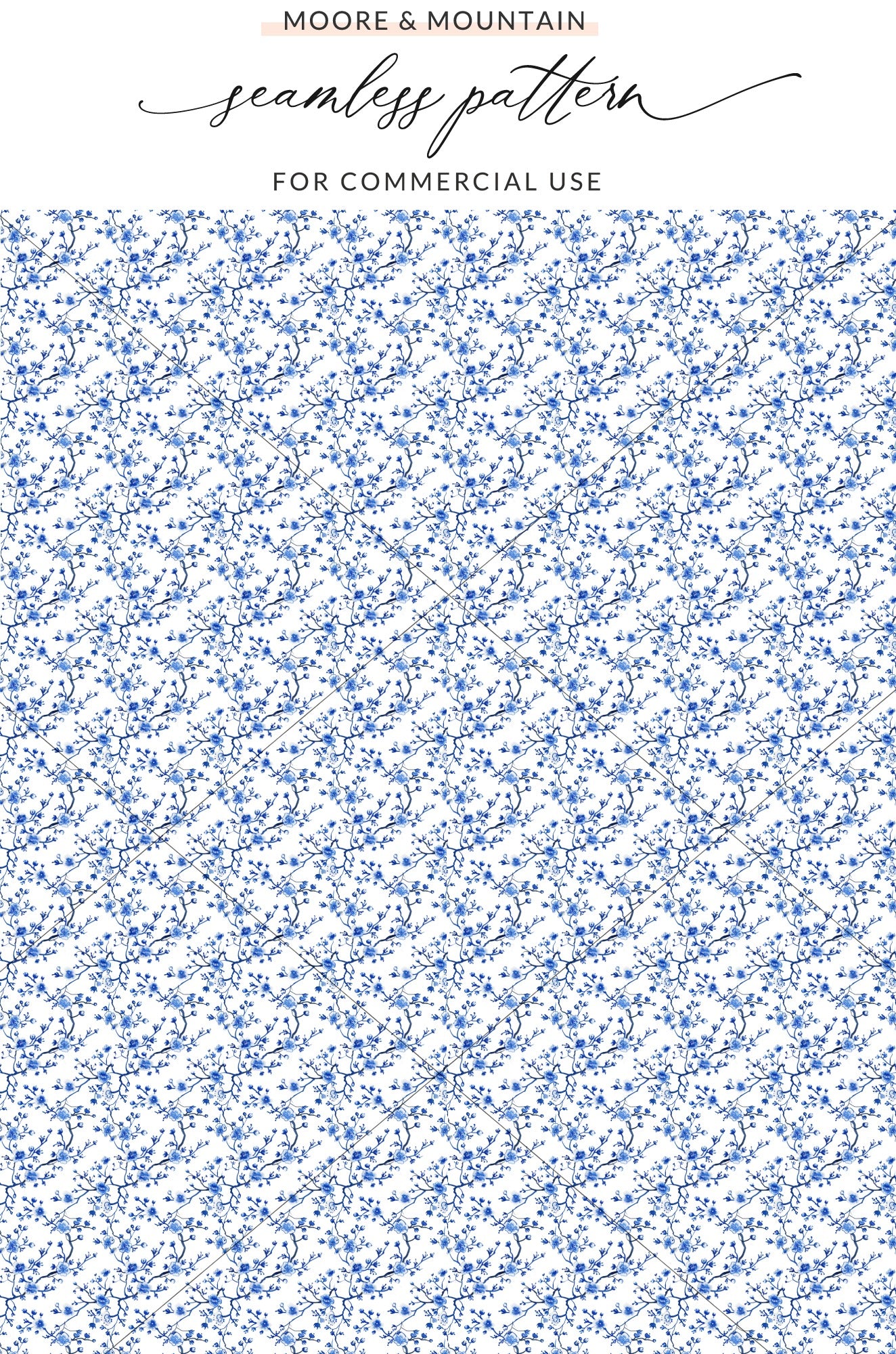 Blue Floral Seamless Pattern for Commercial Use Design