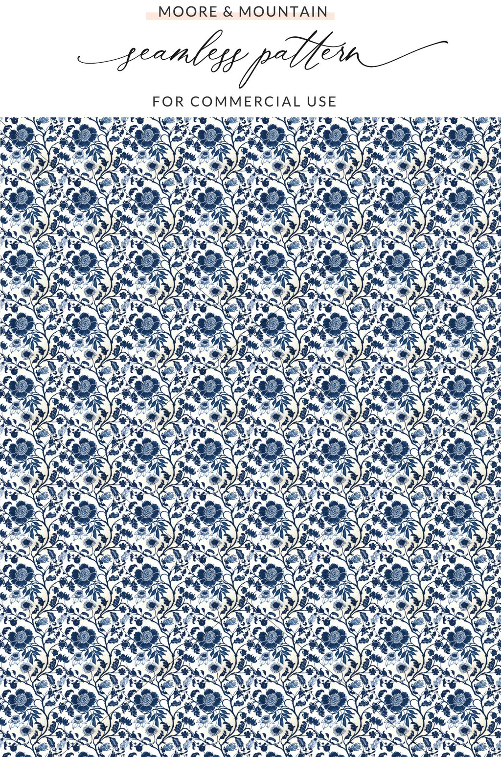 Elegant Blue Floral Seamless Pattern for Commercial Use