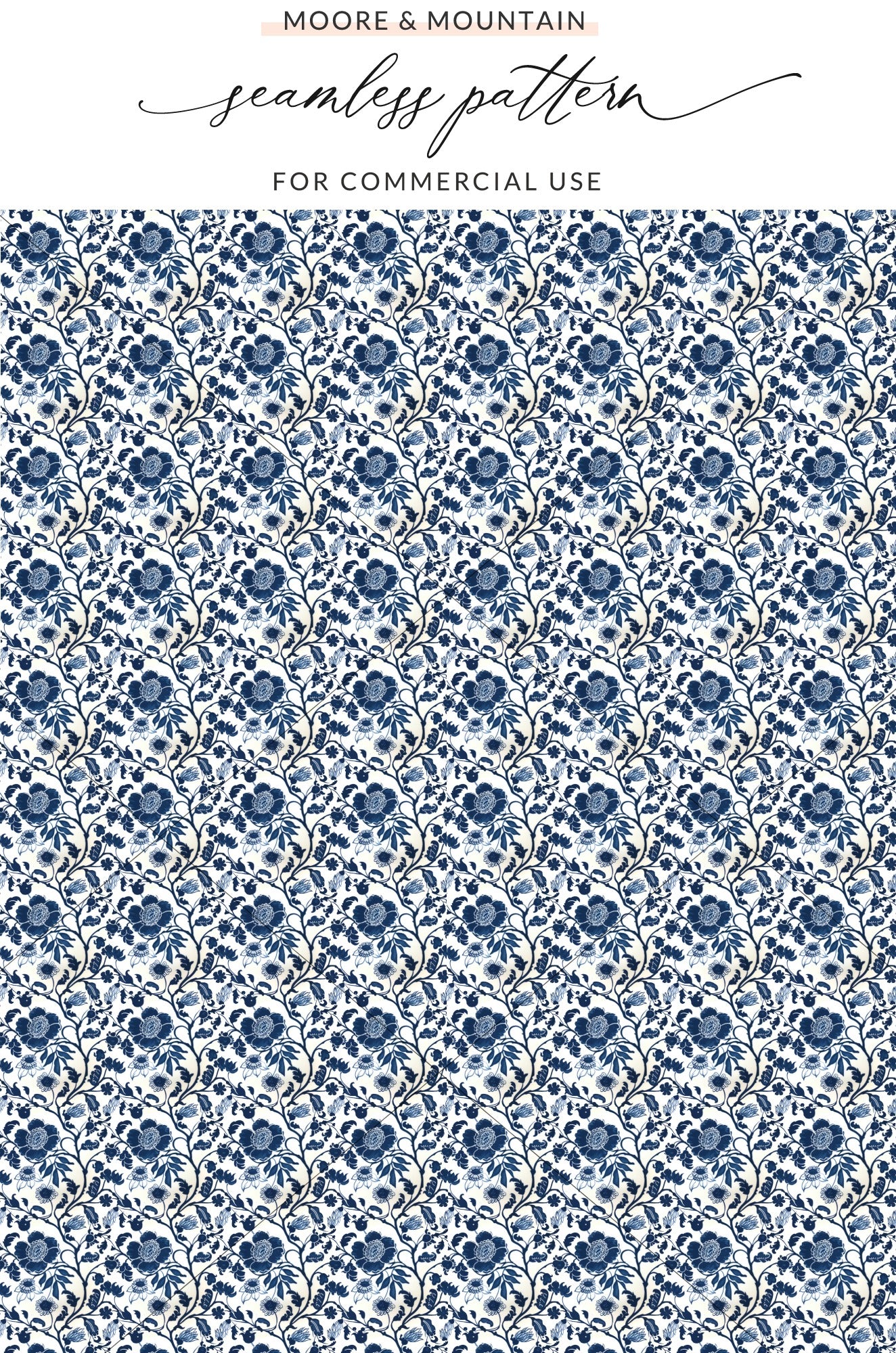 Elegant Blue Floral Seamless Pattern for Commercial Use