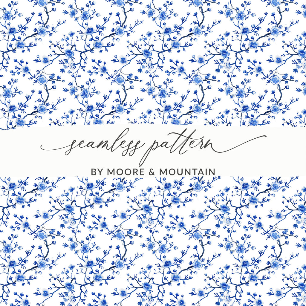 Elegant Blue Floral Seamless Pattern by Moore & Mountain