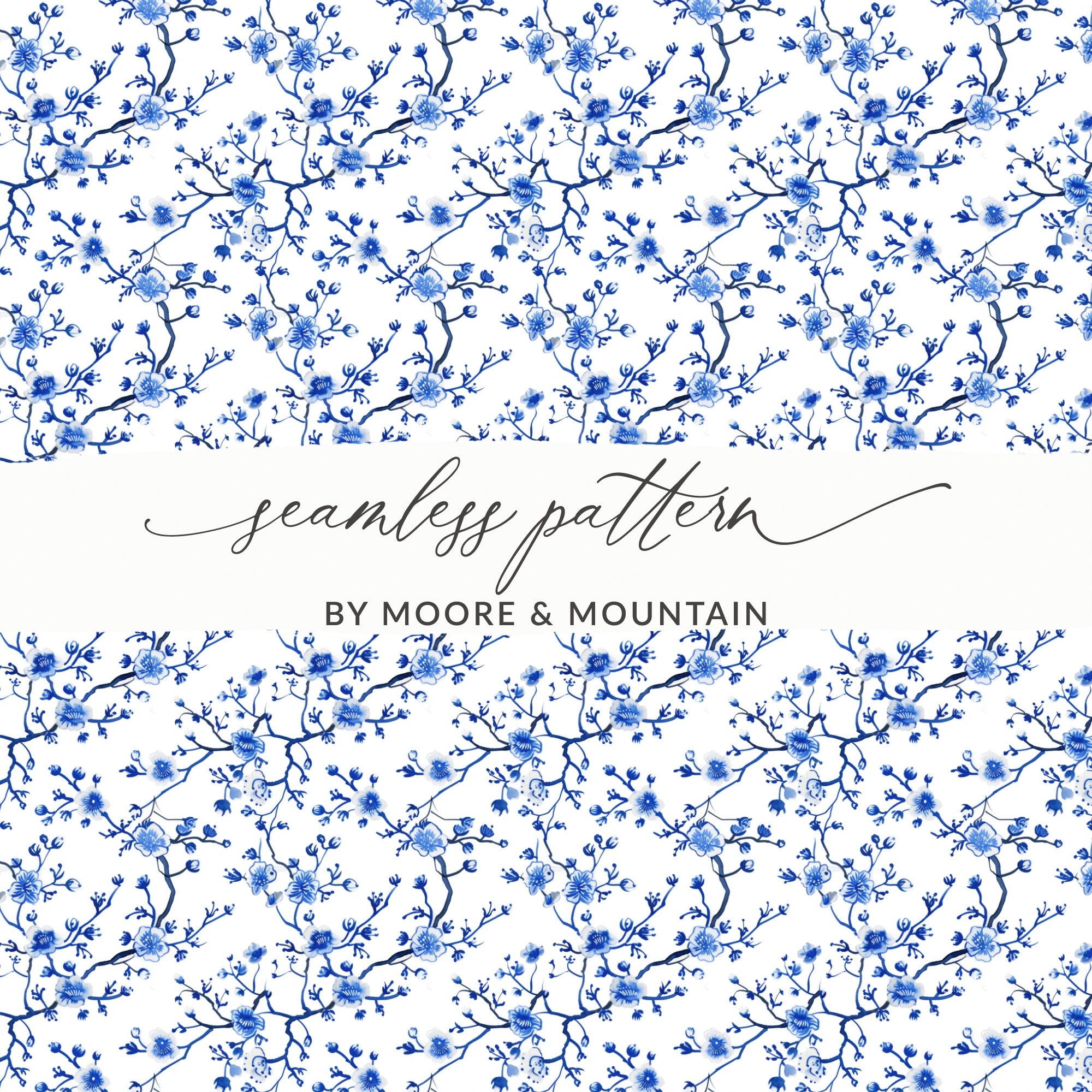 Elegant Blue Floral Seamless Pattern by Moore & Mountain