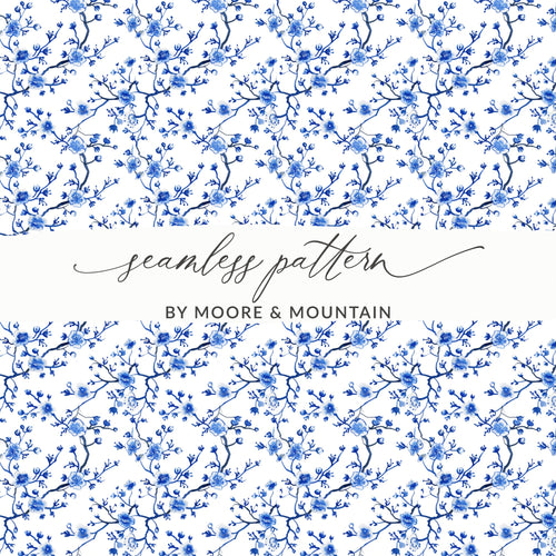Elegant Blue Floral Seamless Pattern by Moore & Mountain