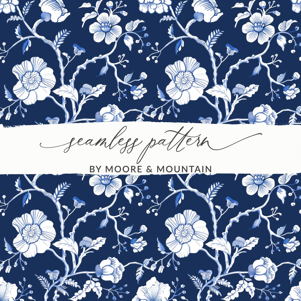 Elegant Blue Floral Seamless Pattern by Moore & Mountain