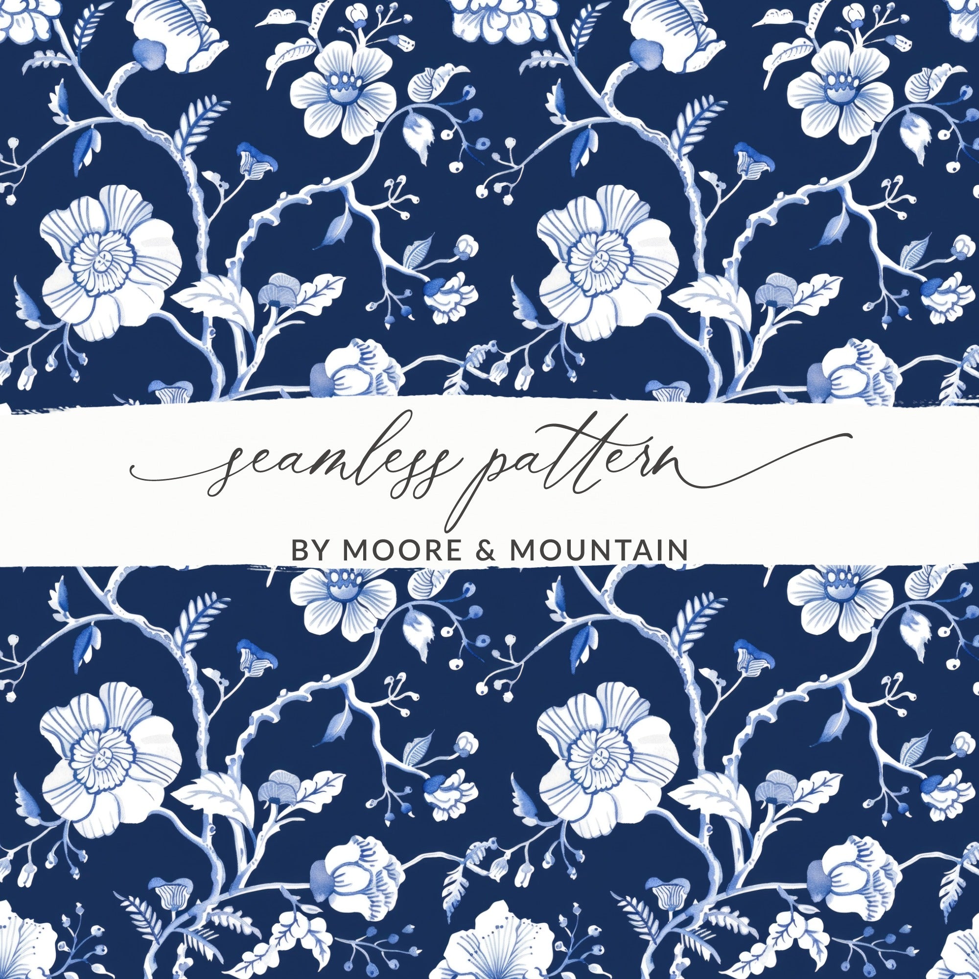 Elegant Blue Floral Seamless Pattern by Moore & Mountain