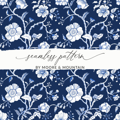 Elegant Blue Floral Seamless Pattern by Moore & Mountain