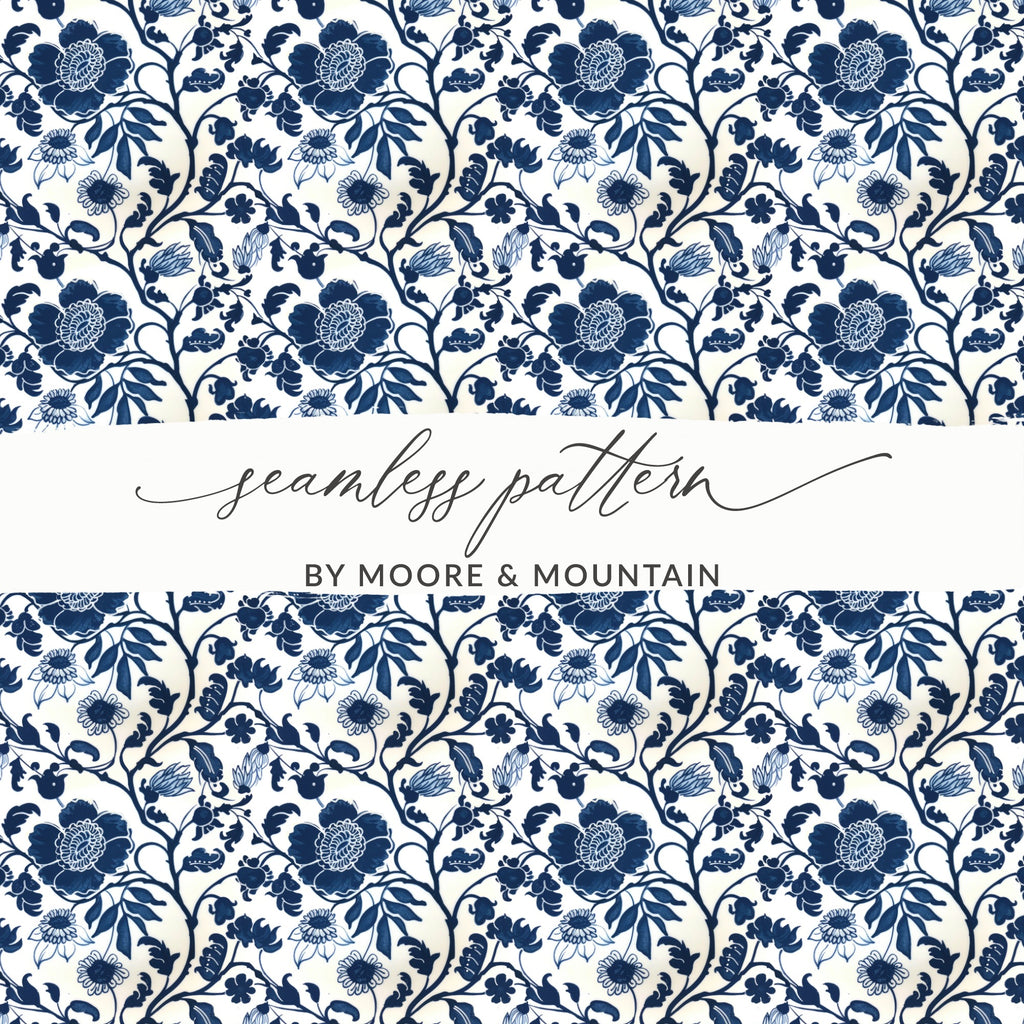 Blue and White Floral Seamless Pattern by Moore & Mountain