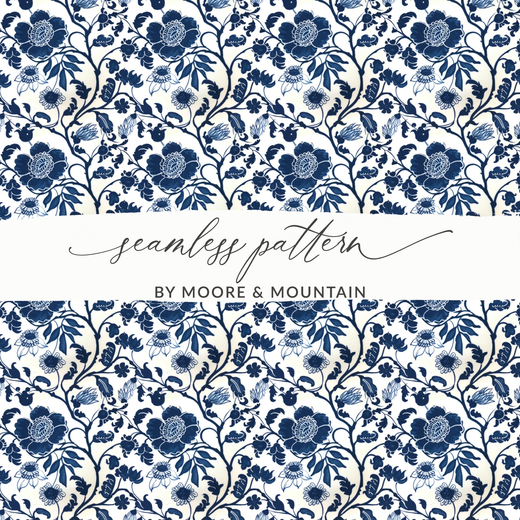 Blue and White Floral Seamless Pattern by Moore & Mountain