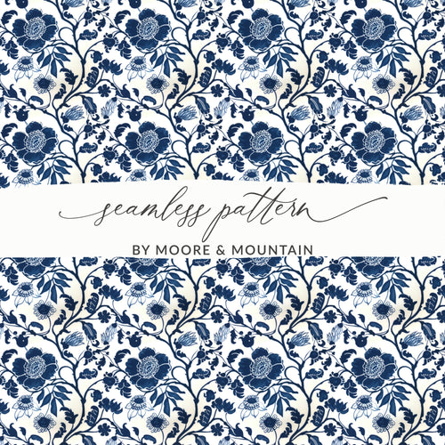 Blue and White Floral Seamless Pattern by Moore & Mountain