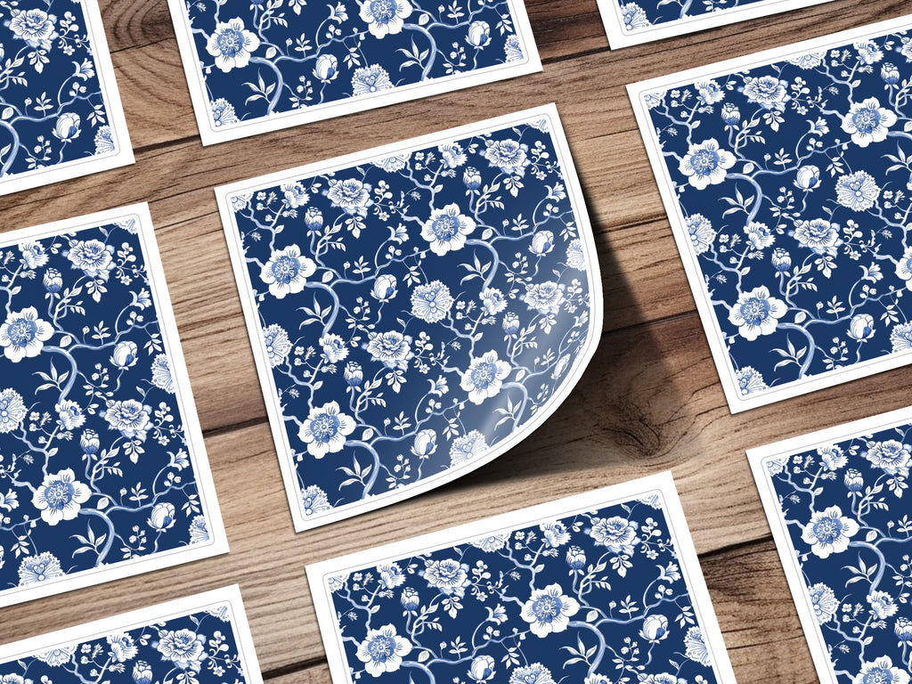 Elegant Blue Floral Pattern Square Sticker Design