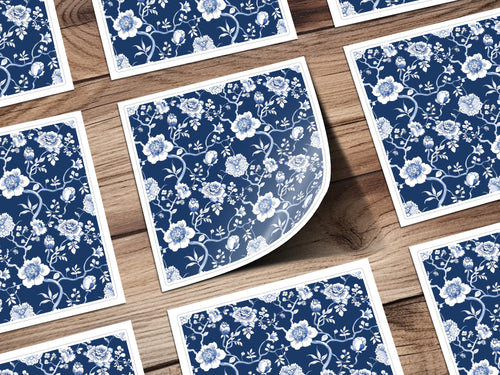 Elegant Blue Floral Pattern Square Sticker Design