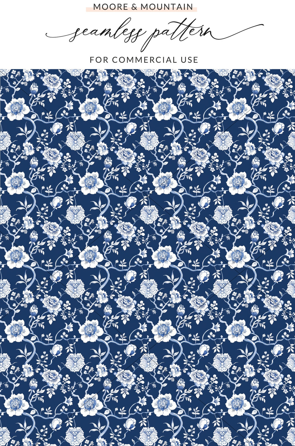 Blue and White Floral Seamless Pattern for Commercial Use