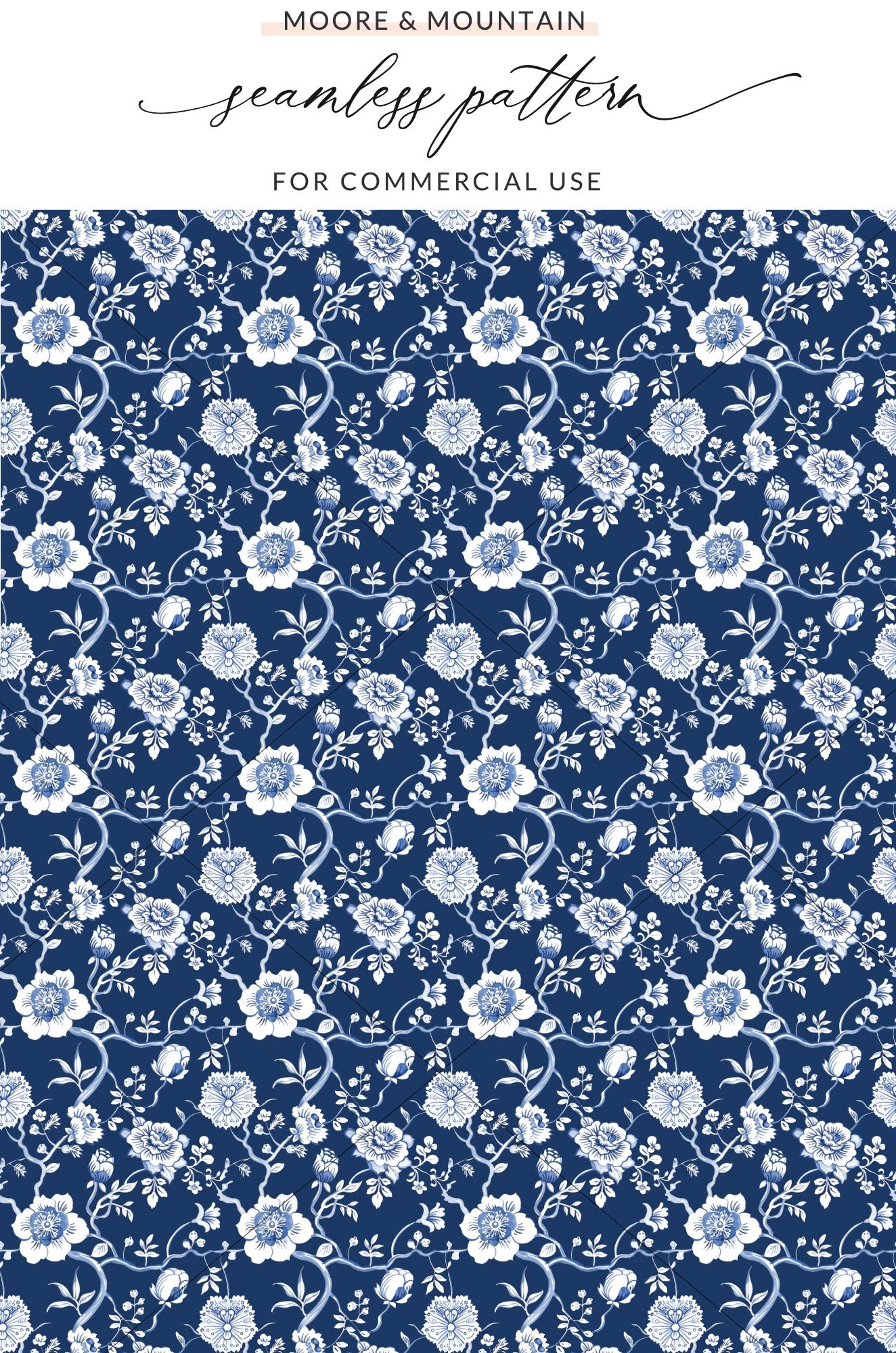 Blue and White Floral Seamless Pattern for Commercial Use