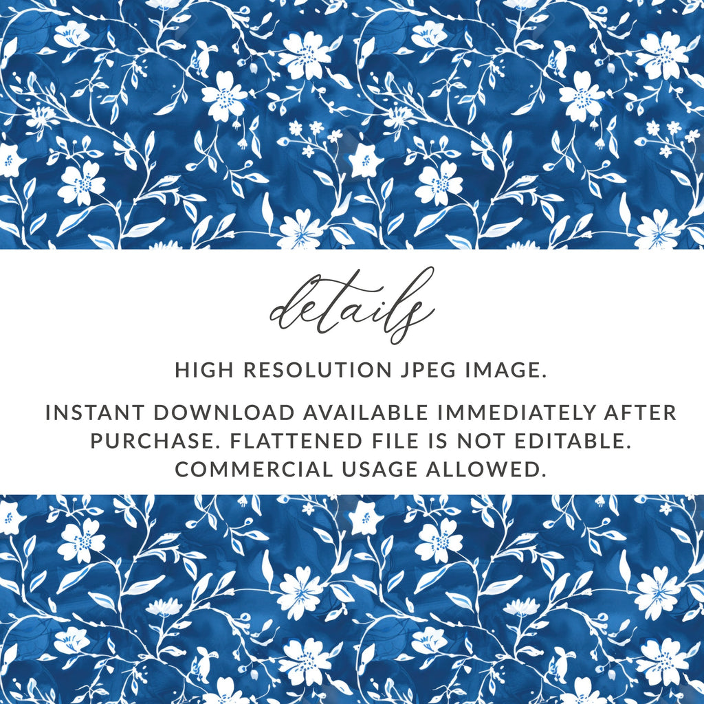 High Resolution Blue Floral Pattern Instant Download