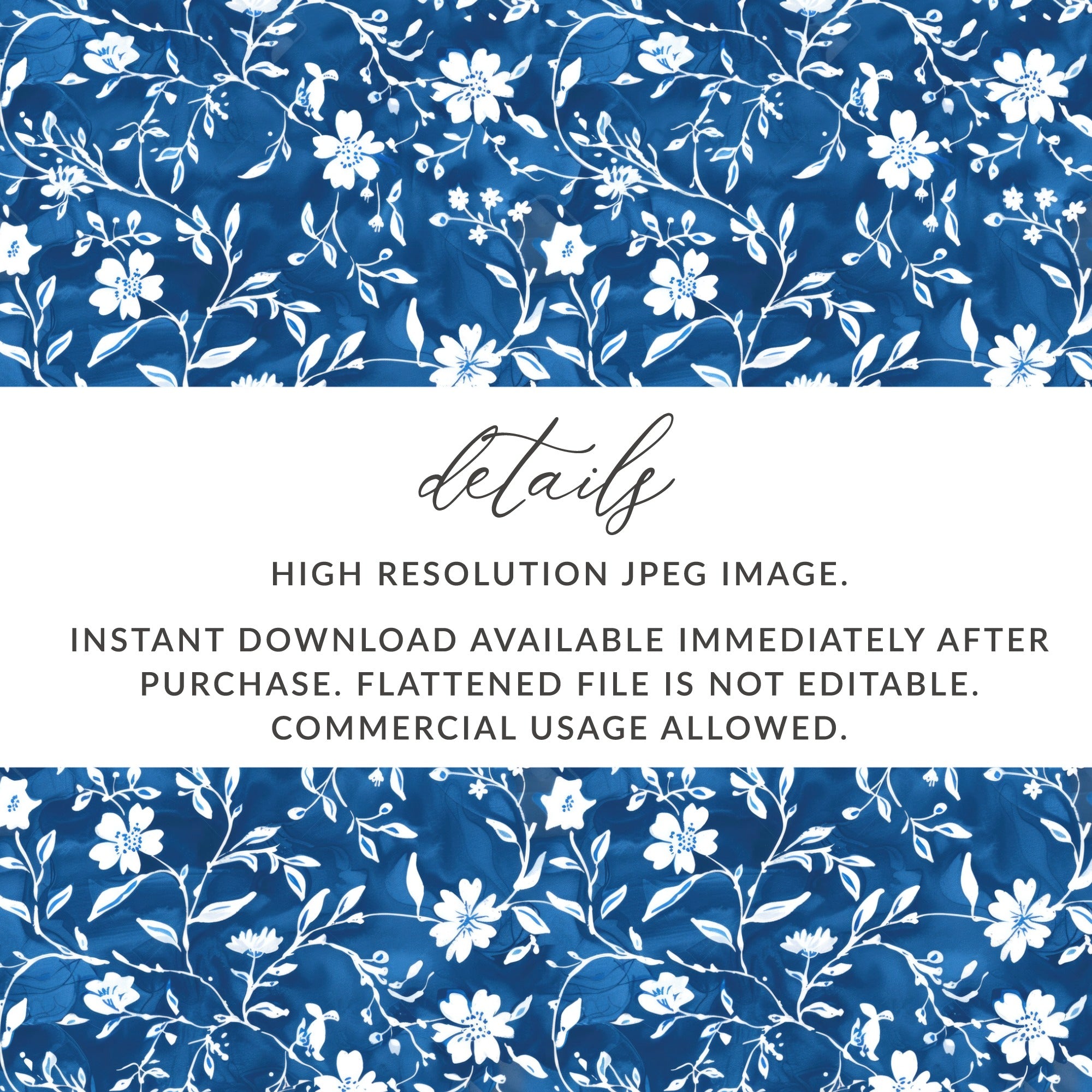 High Resolution Blue Floral Pattern Instant Download