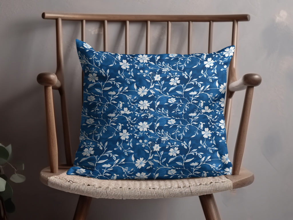 Blue Floral Pattern Throw Pillow Home Decor Accessory