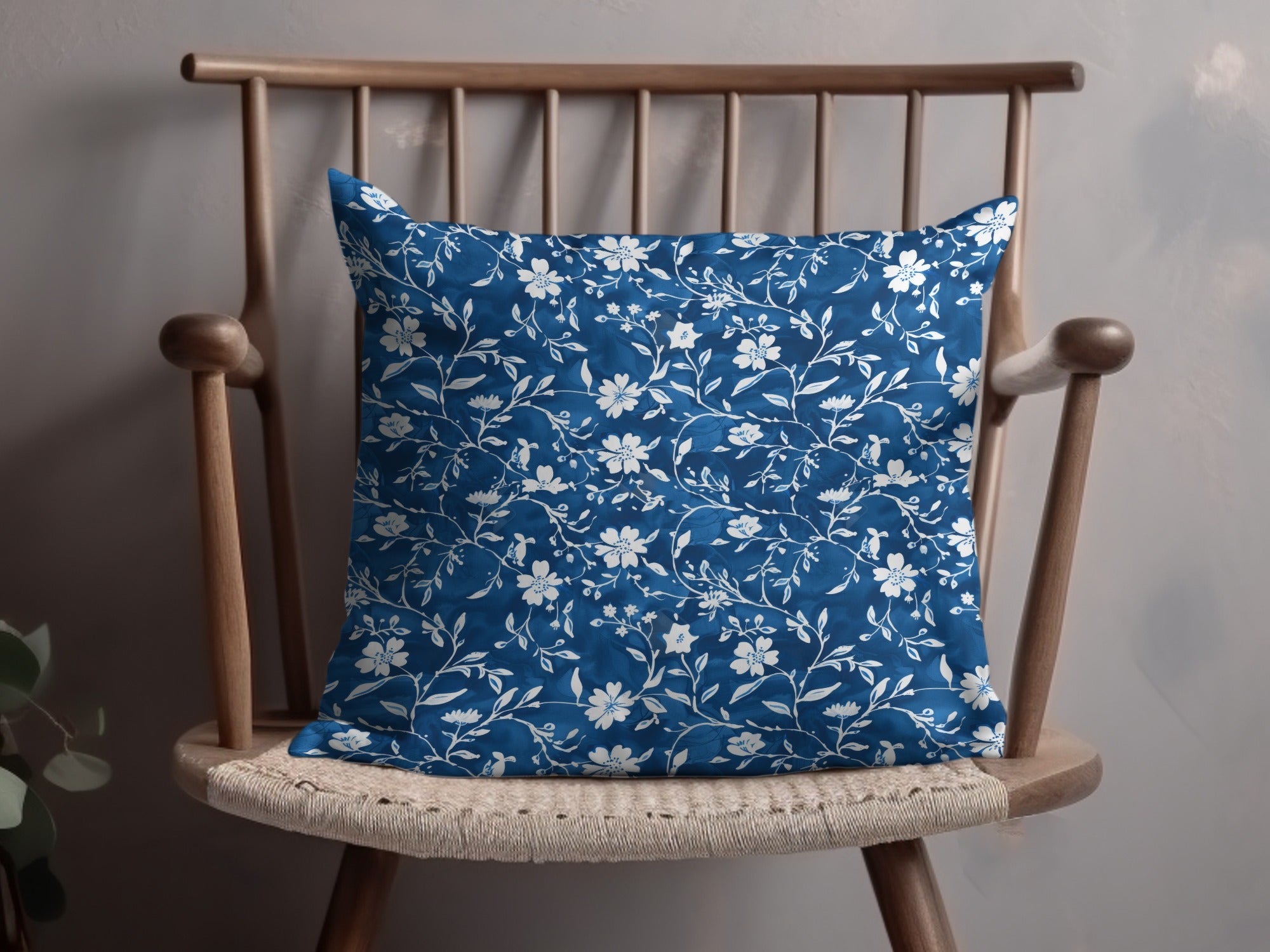 Blue Floral Pattern Throw Pillow Home Decor Accessory
