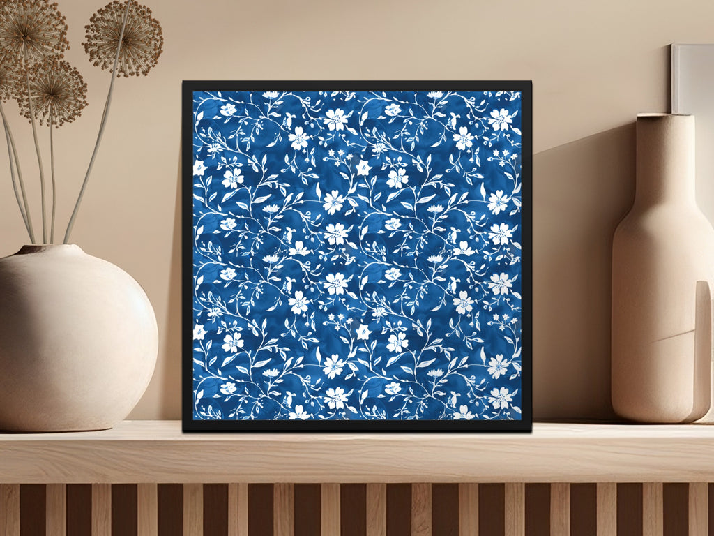 Blue and White Floral Pattern Wall Art Decor