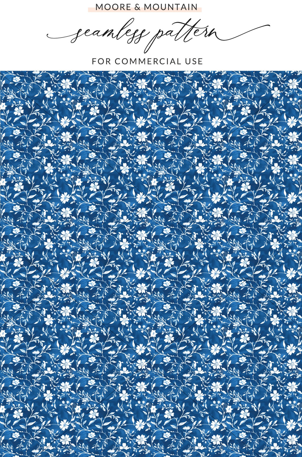 Blue Floral Seamless Pattern for Commercial Use Product