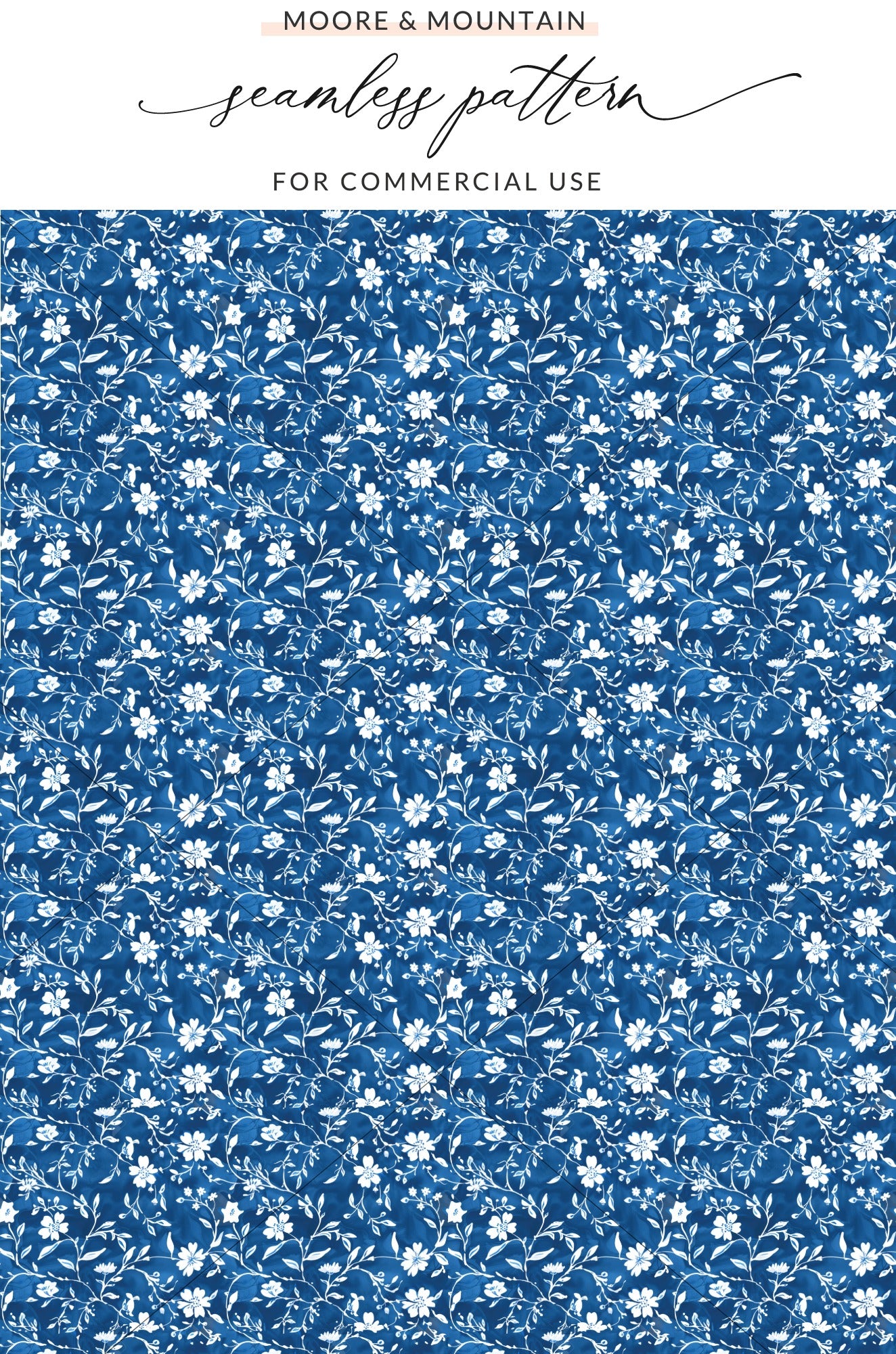 Blue Floral Seamless Pattern for Commercial Use Product