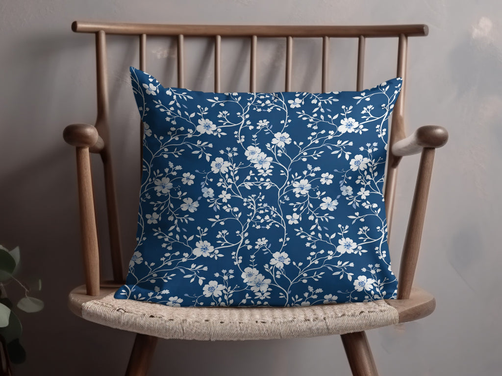 Blue White Floral Pattern Throw Pillow for Home Decor