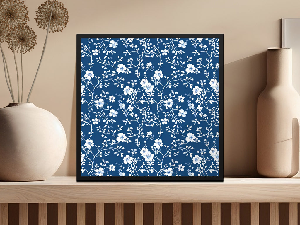 Elegant Blue and White Floral Print Wall Art Decor