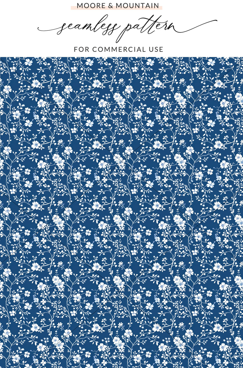 Floral Blue and White Seamless Pattern for Commercial Use