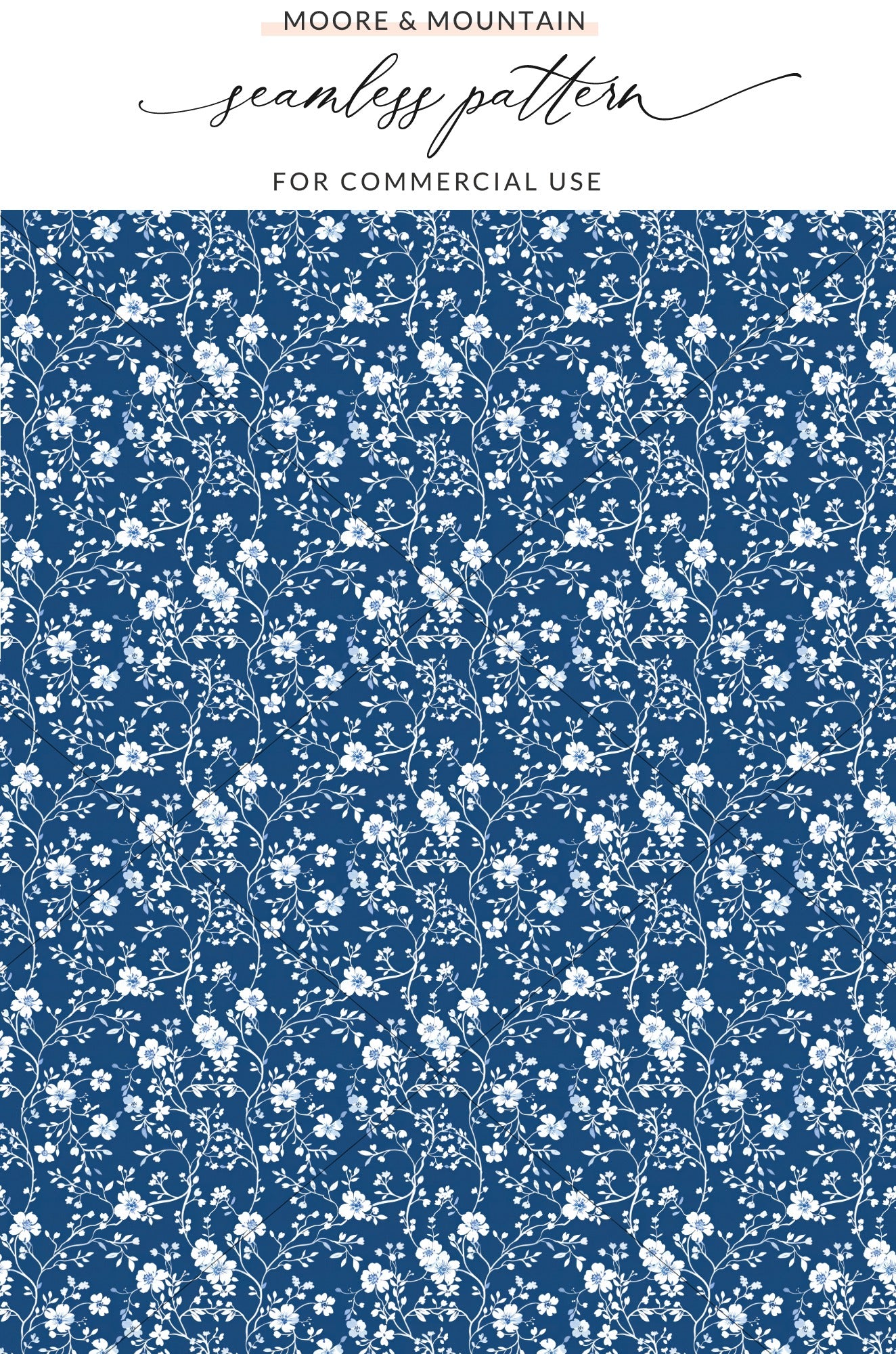 Floral Blue and White Seamless Pattern for Commercial Use