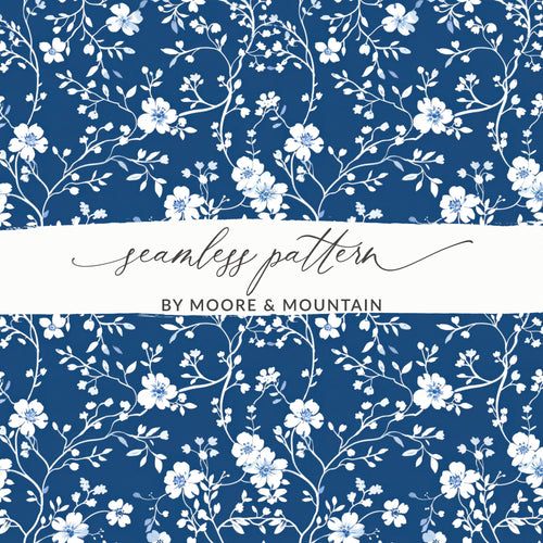 Moore & Mountain Blue Floral Seamless Pattern Design