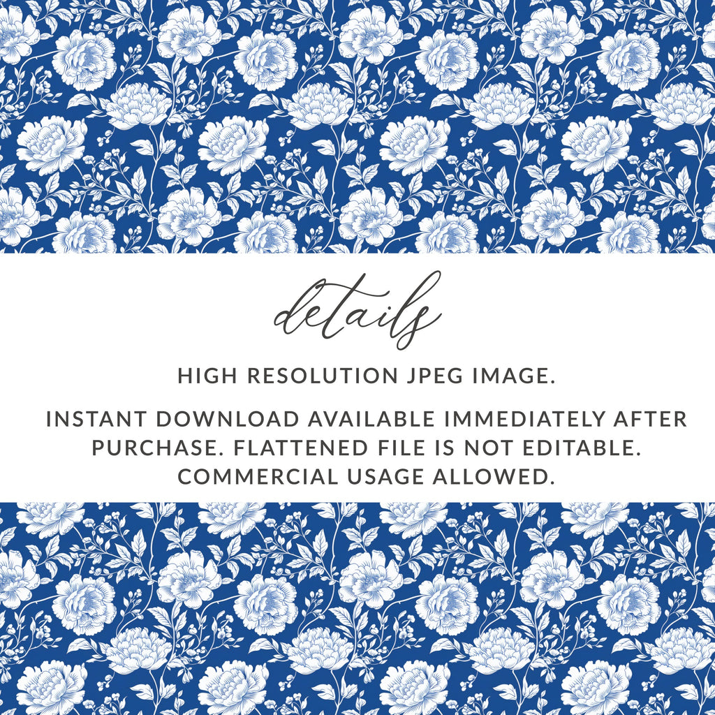 High Resolution Blue Floral Pattern JPEG Digital File