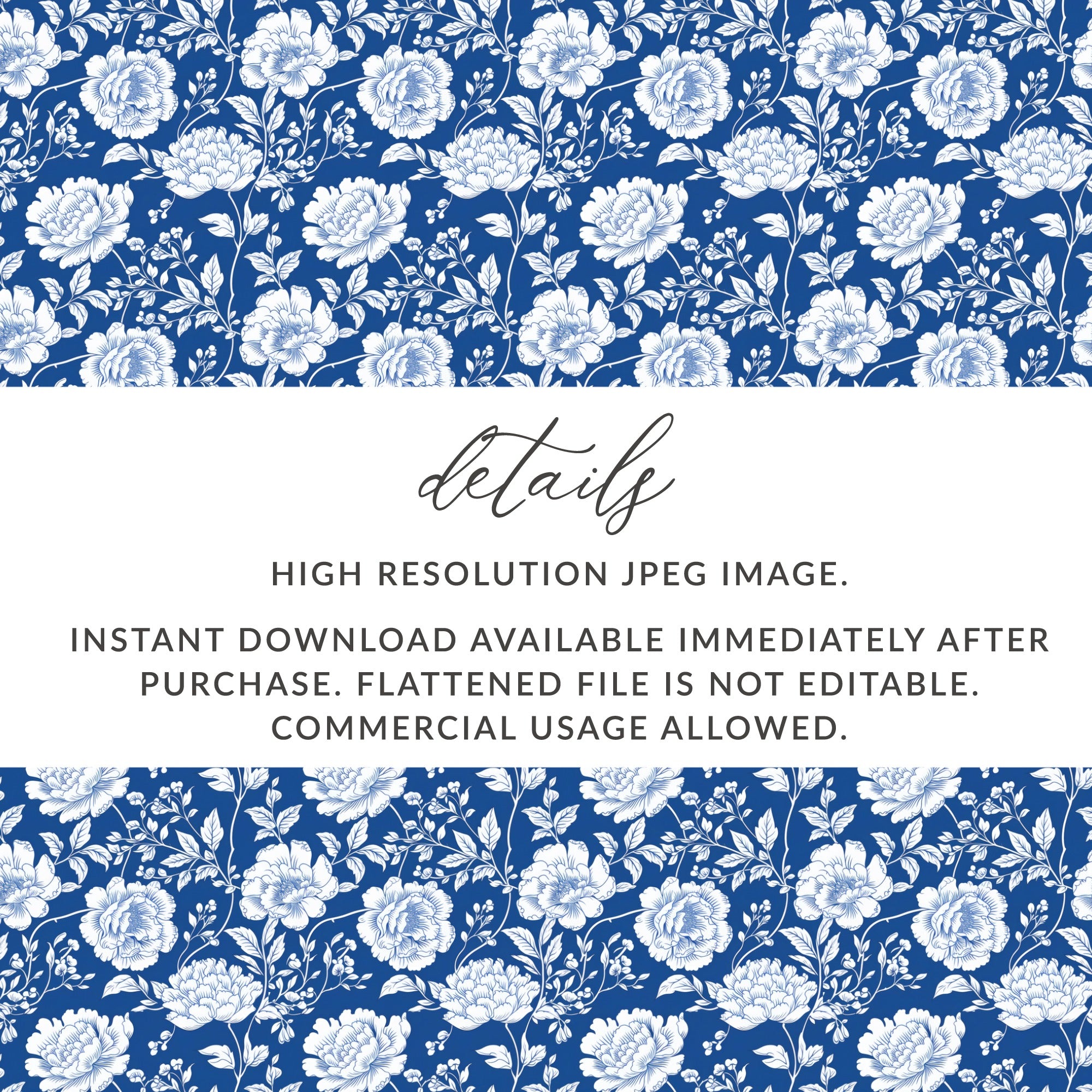 High Resolution Blue Floral Pattern JPEG Digital File