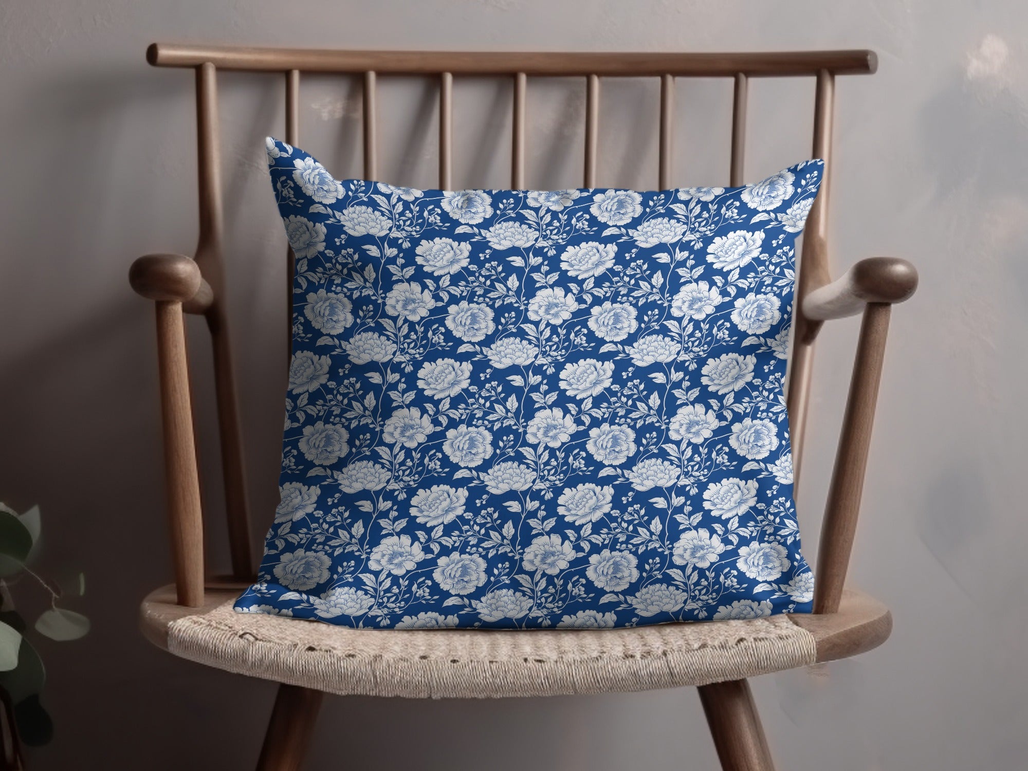 Elegant Blue Floral Throw Pillow for Home Decor