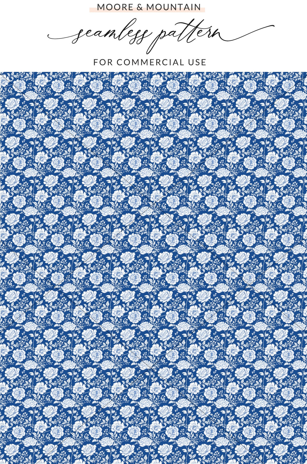 Blue and White Floral Seamless Pattern for Commercial Use