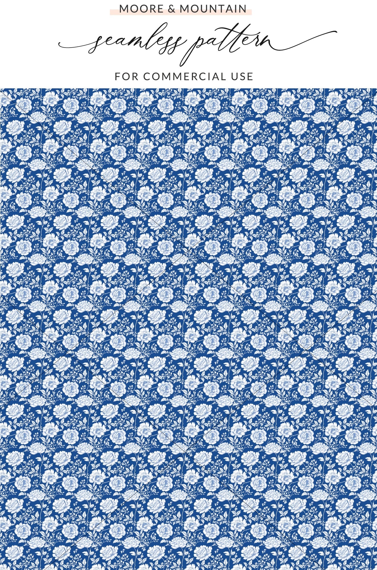 Blue and White Floral Seamless Pattern for Commercial Use