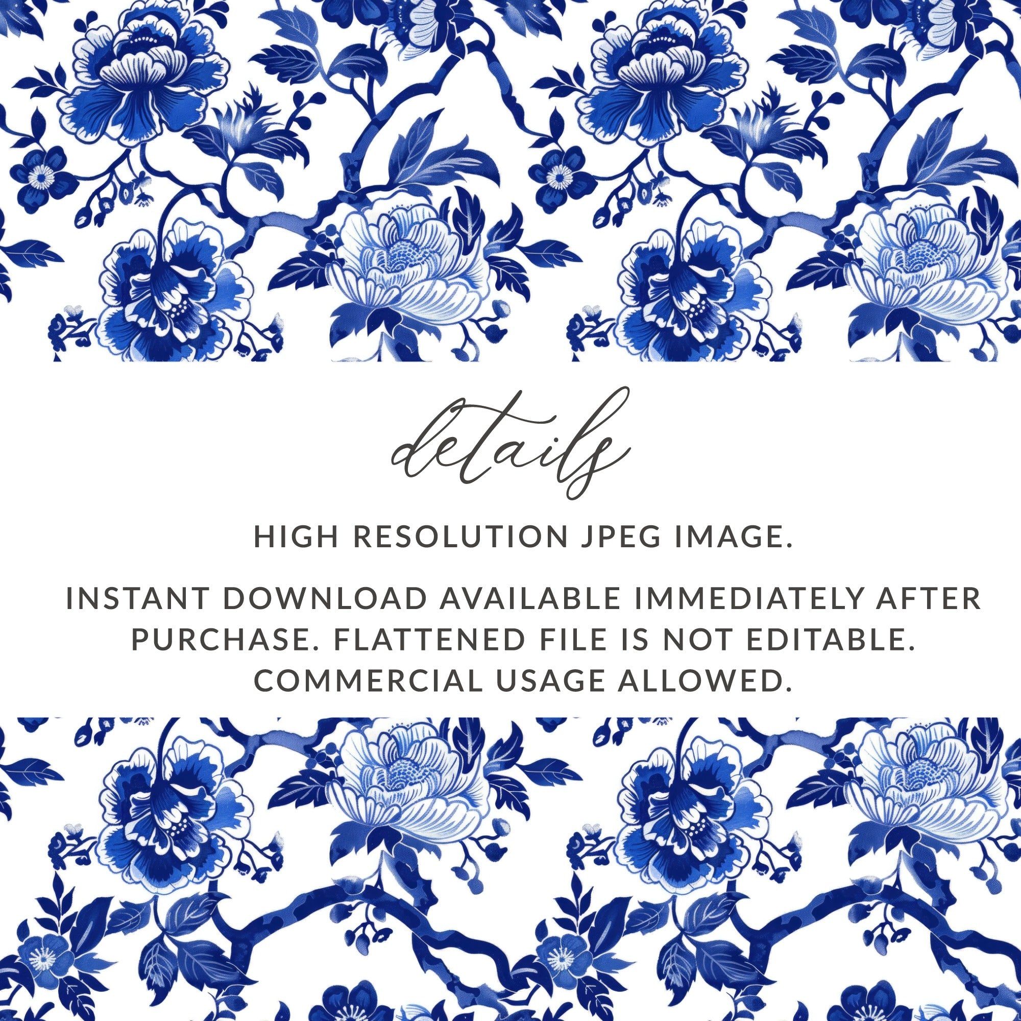 High Resolution Blue Floral Design Instant Download