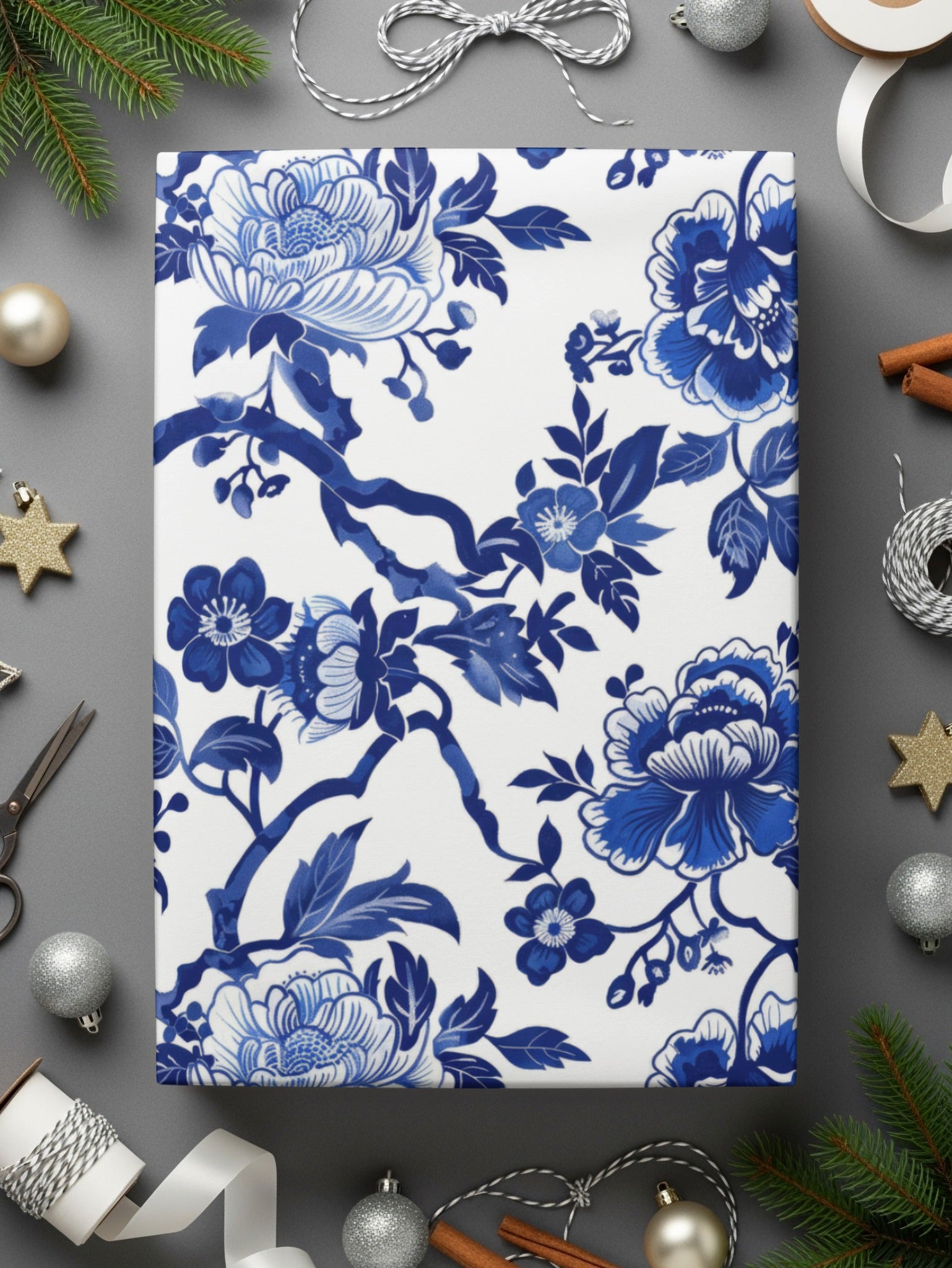 Elegant Blue Floral Gift Wrapping Paper for All Occasions