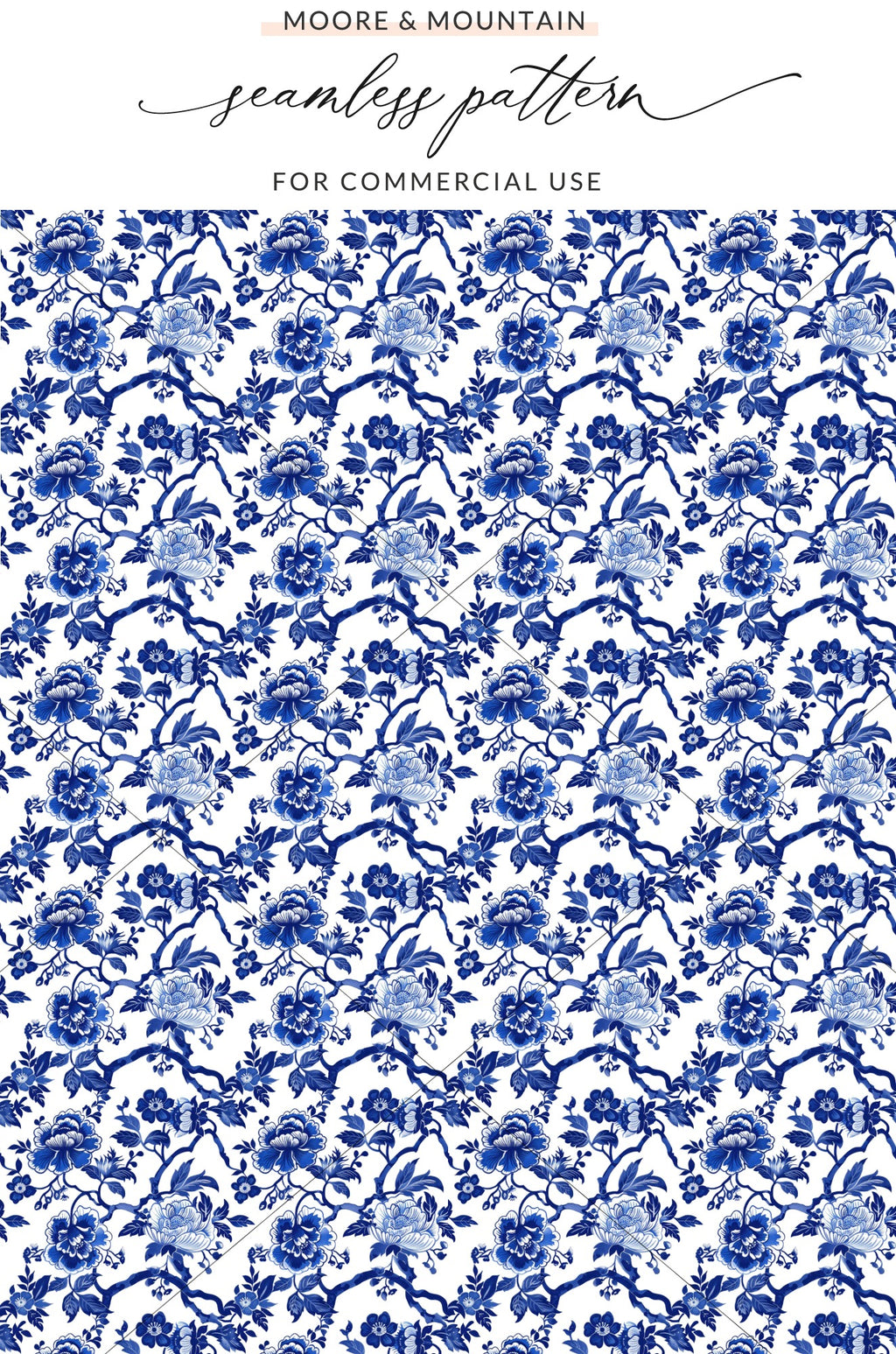 Elegant Blue Floral Seamless Pattern for Commercial Use