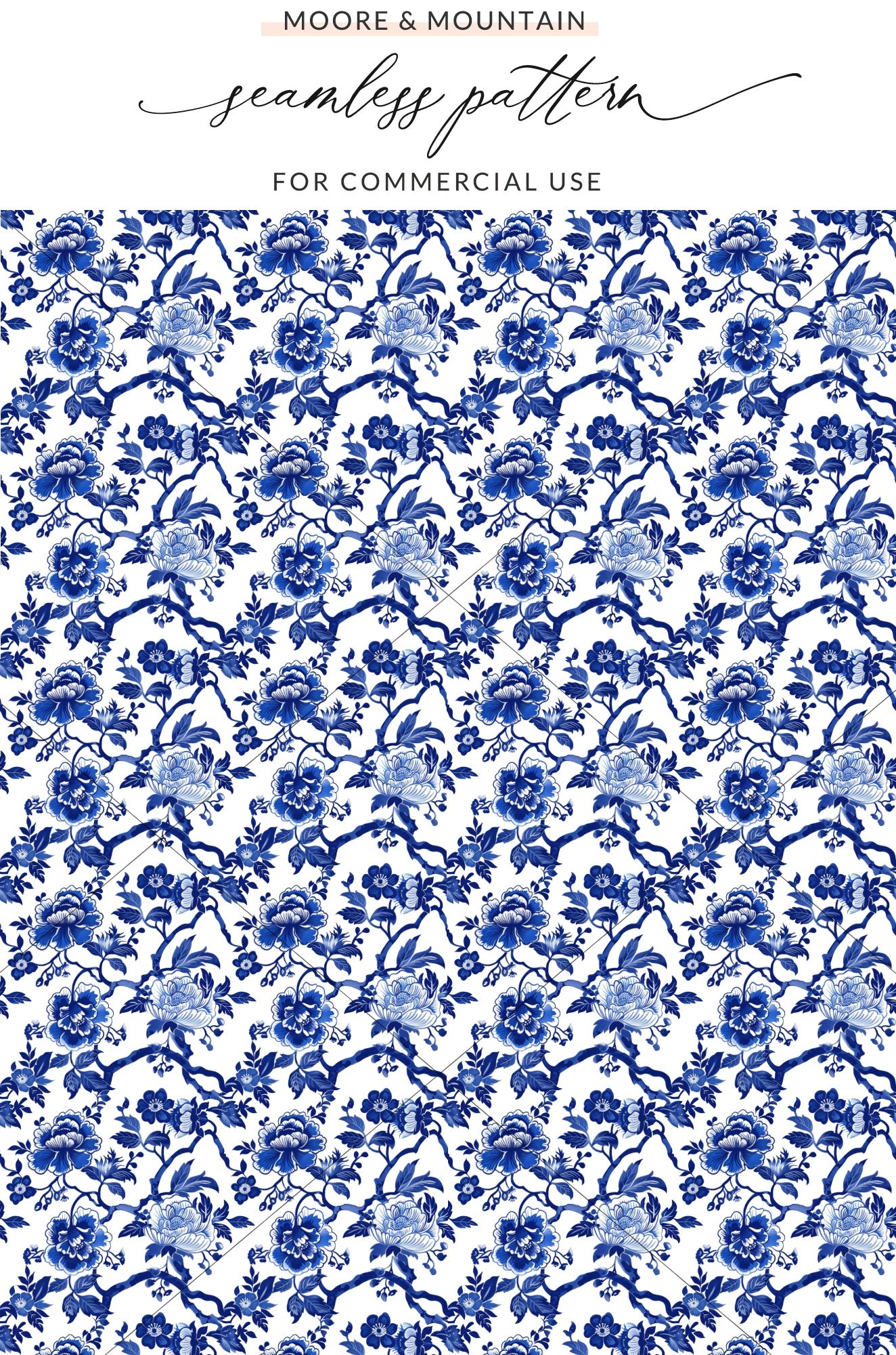 Elegant Blue Floral Seamless Pattern for Commercial Use