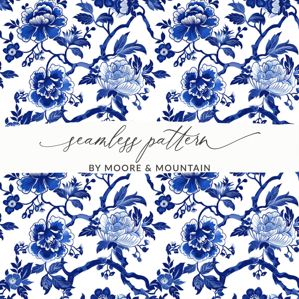 Elegant Blue Floral Seamless Pattern by Moore & Mountain