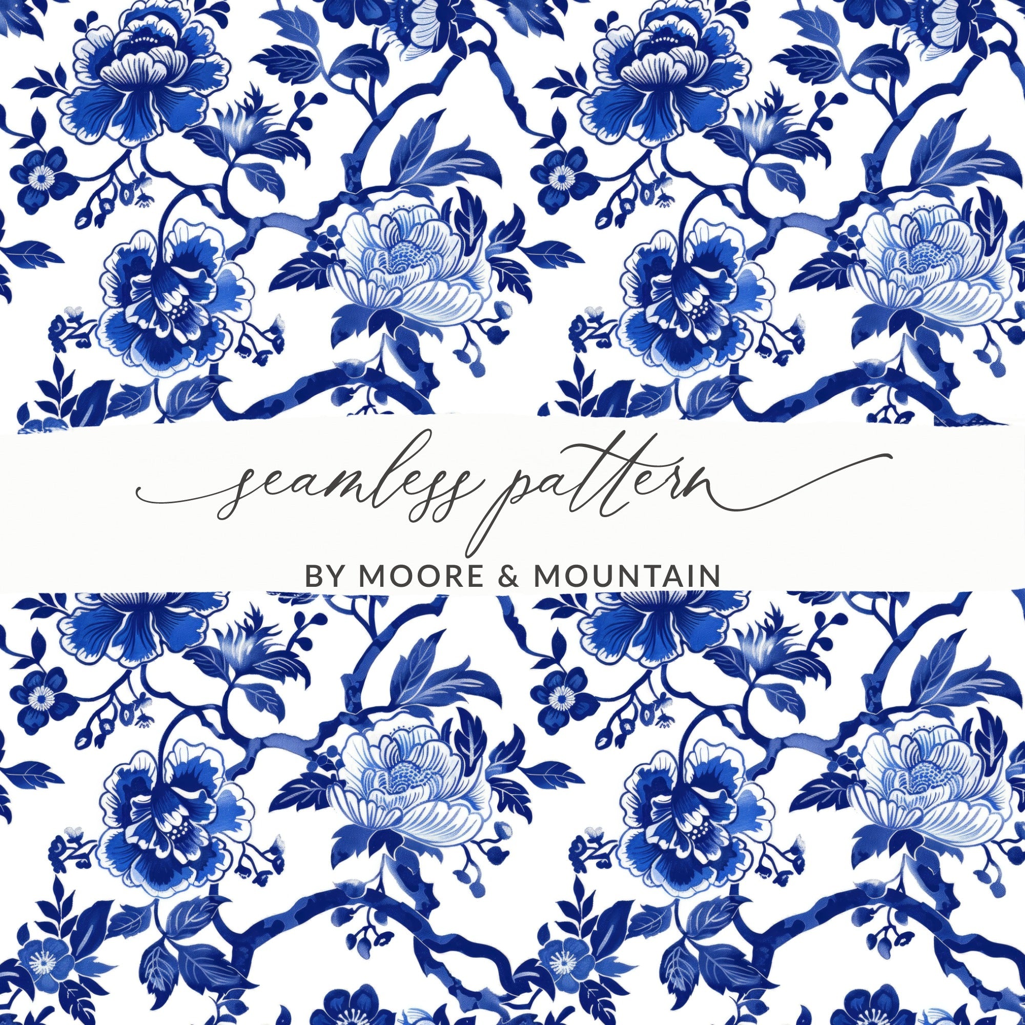 Elegant Blue Floral Seamless Pattern by Moore & Mountain