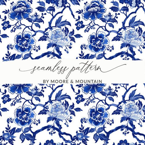 Elegant Blue Floral Seamless Pattern by Moore & Mountain