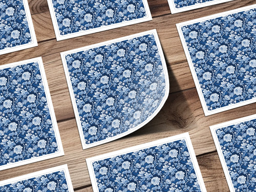 Vintage Blue Floral Pattern Design Sticker Sheets
