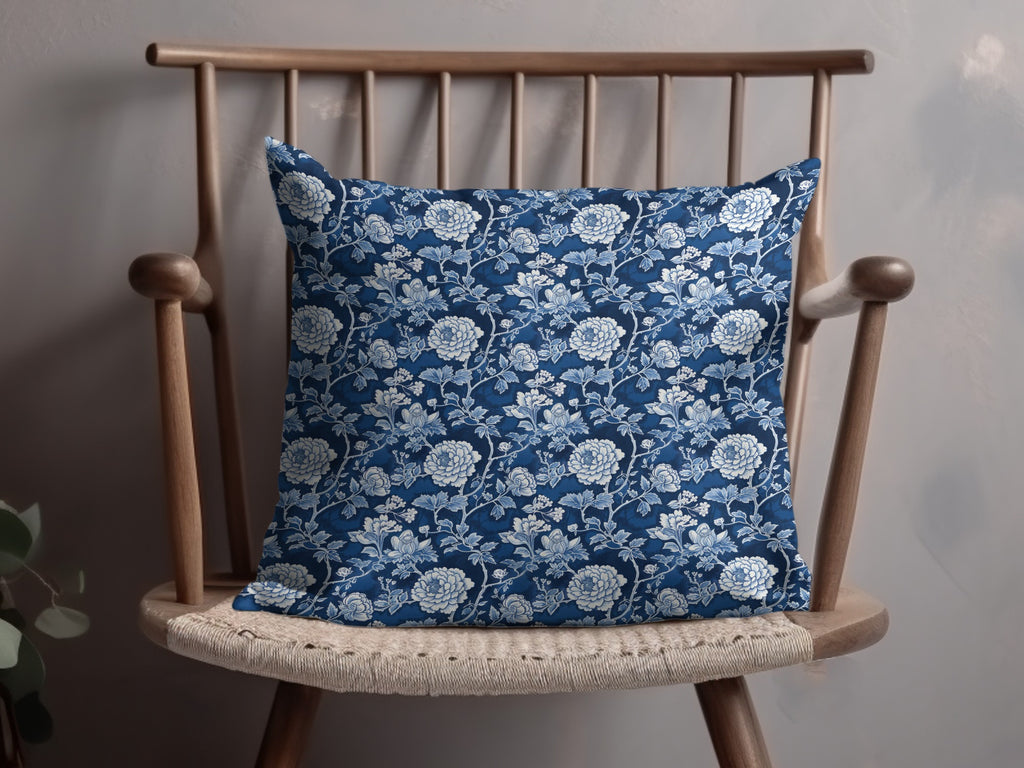 Elegant Blue Floral Pattern Decorative Pillow Product