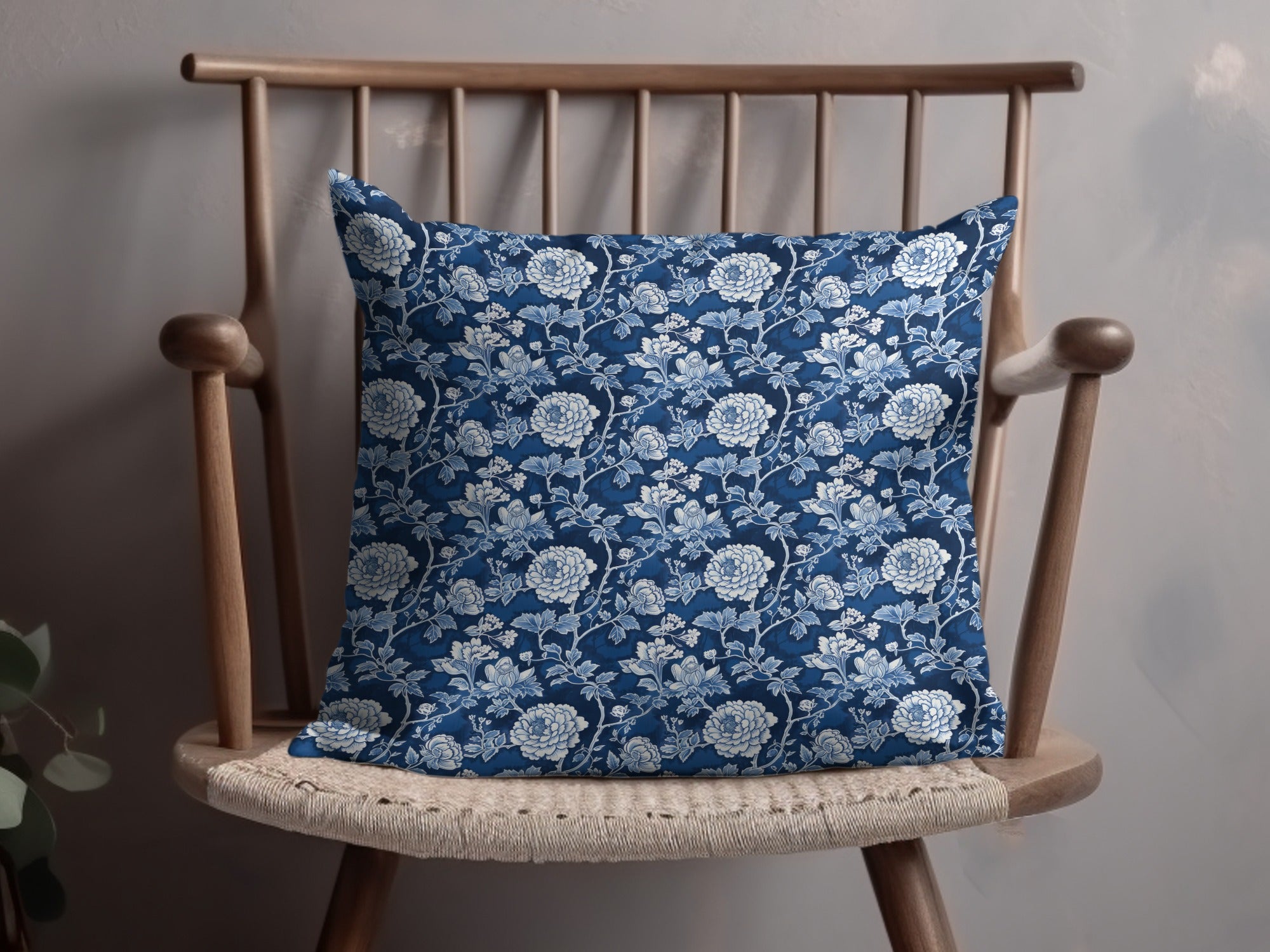 Elegant Blue Floral Pattern Decorative Pillow Product