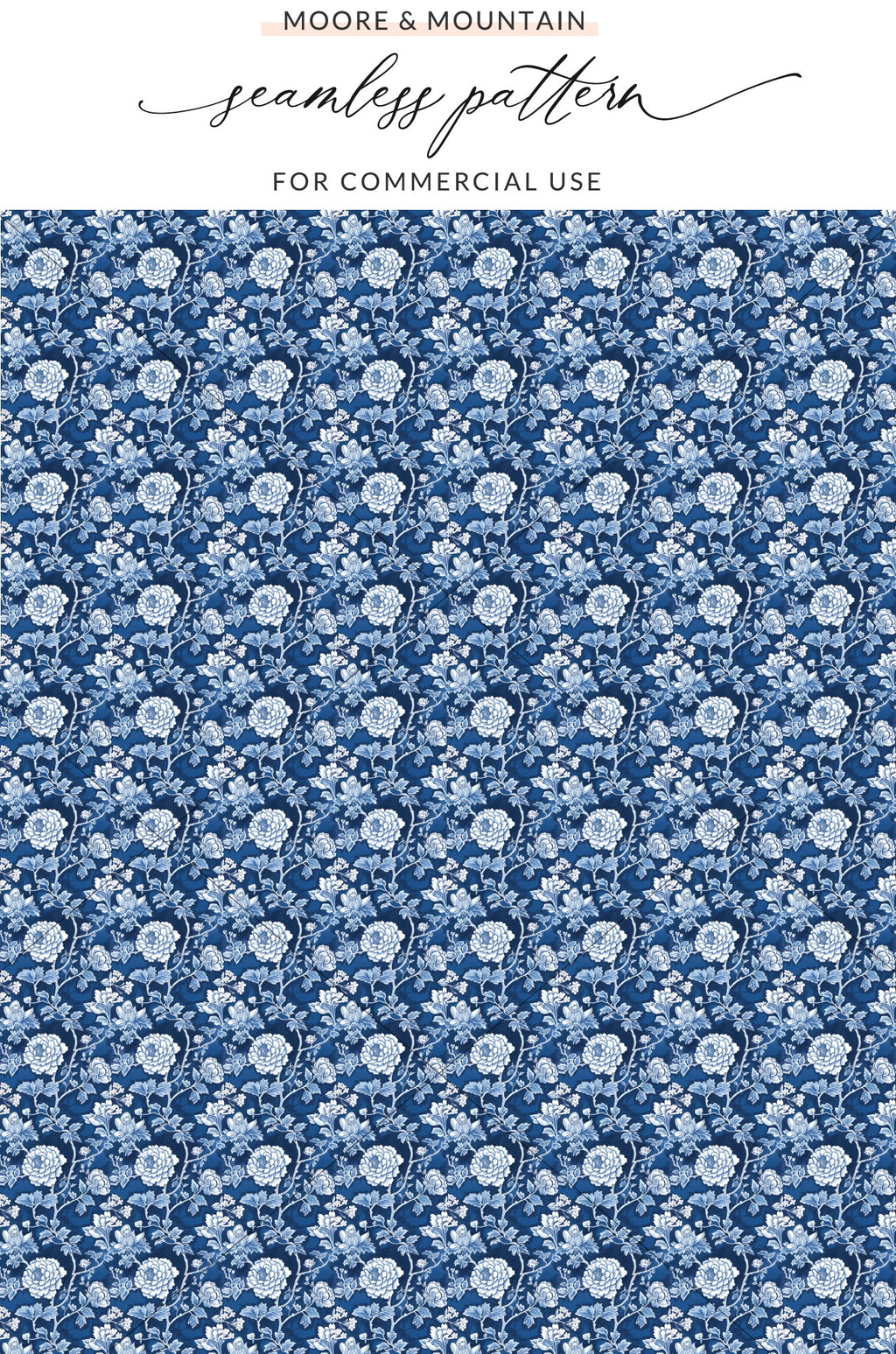 Dark Blue White Floral Seamless Pattern Commercial Use
