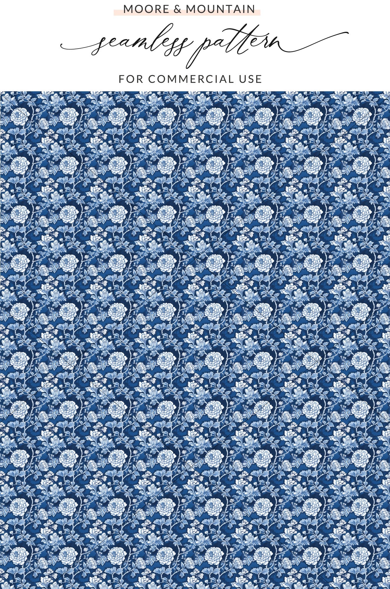 Dark Blue White Floral Seamless Pattern Commercial Use