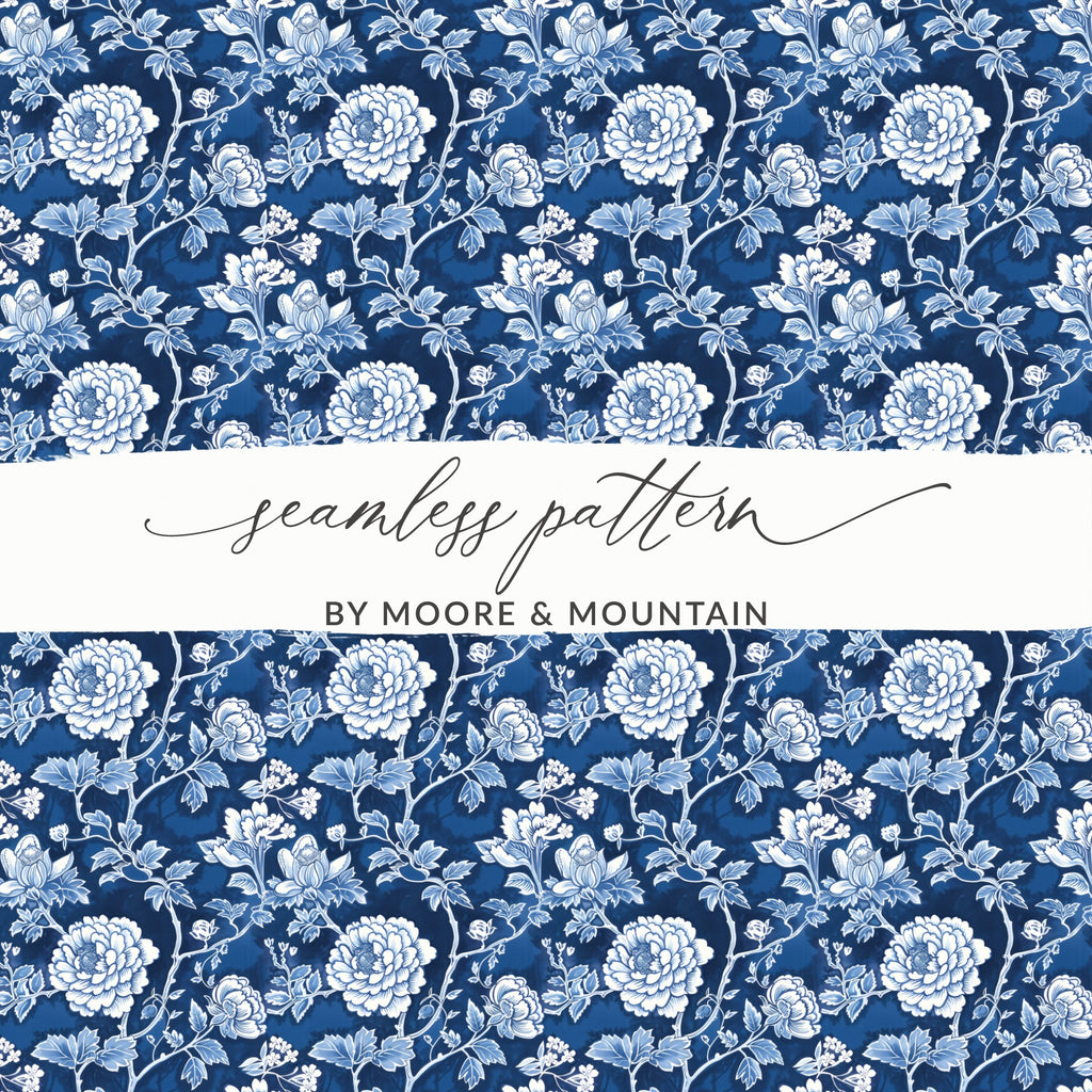 Elegant Blue Floral Seamless Pattern by Moore & Mountain