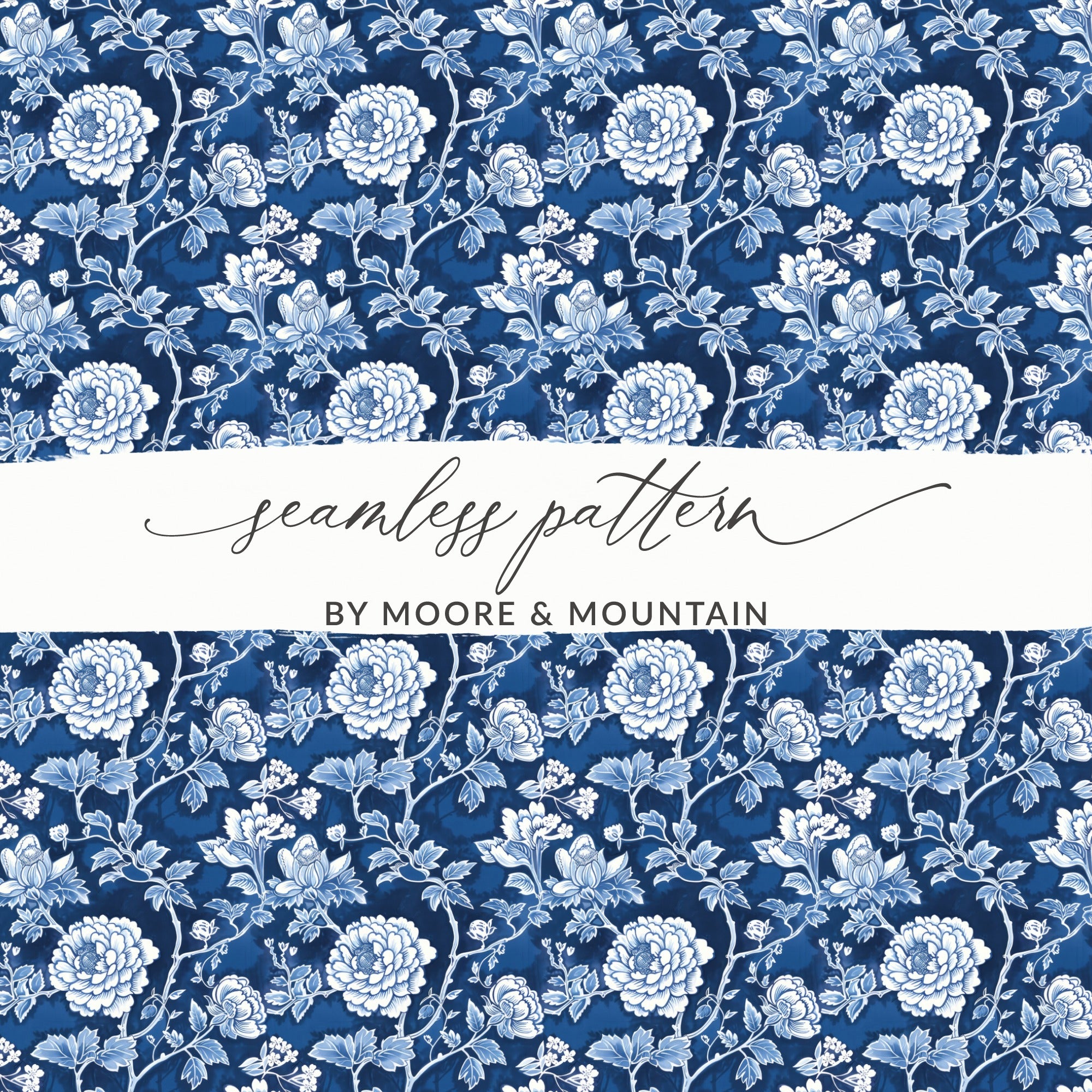 Elegant Blue Floral Seamless Pattern by Moore & Mountain
