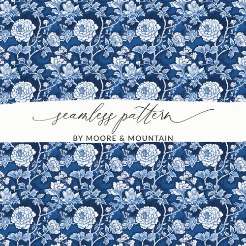 Elegant Blue Floral Seamless Pattern by Moore & Mountain