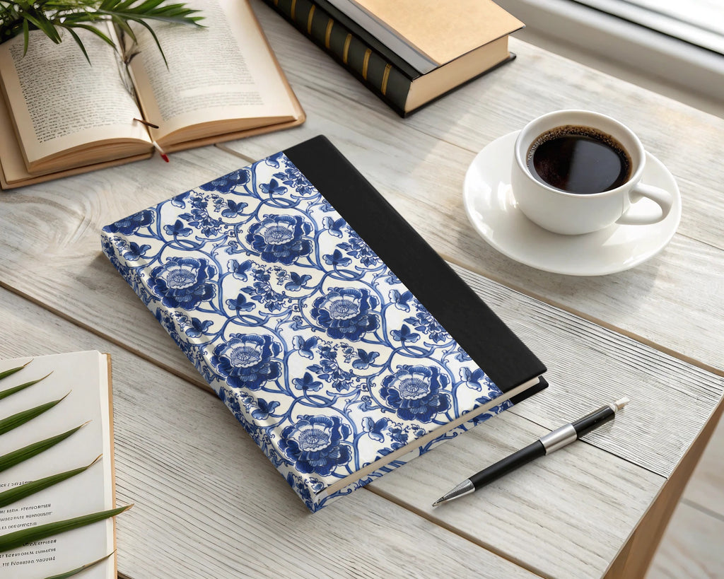 Elegant Floral Blue and White Hardcover Journal Product